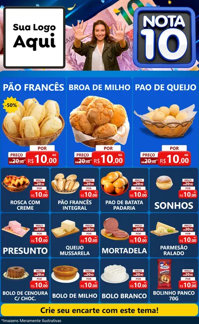 Modelo de Encarte para Encarte Grande com o tema Nota 10 para Padaria