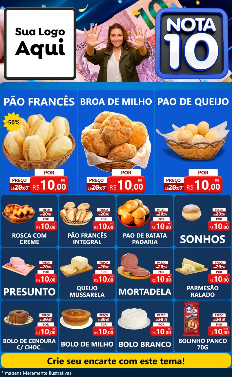 Modelo de Encarte para Encarte Grande com o tema Nota 10 para Padaria