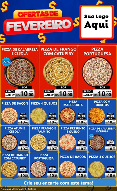 Modelo de Encarte para Encarte Grande com o tema Ofertas de Fevereiro para Pizzaria
