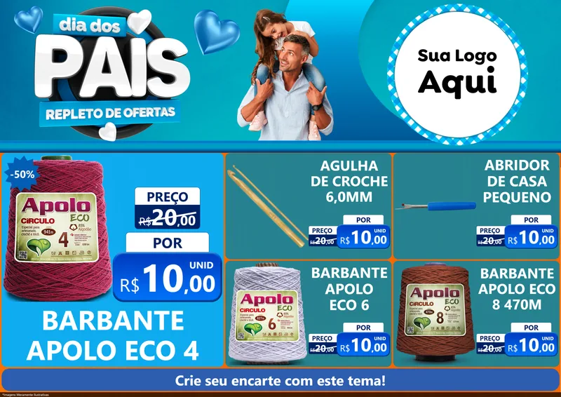 Modelo de Encarte para Encarte A4 Horizontal com o tema Dia Dos Pais Repleto de Ofertas para Armarinho e Aviamentos