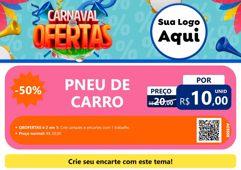 Modelo de Cartaz para Cartaz A4 Horizontal com o tema Carnaval de Ofertas para Auto peças