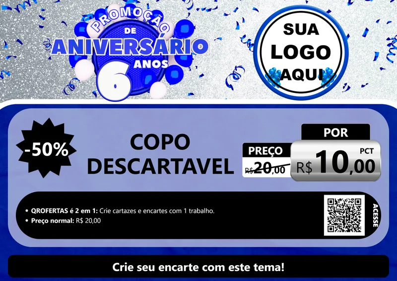 Modelo de Cartaz para Cartaz A4 Horizontal com o tema Promoção de Aniversário - 6 Anos para Embalagens