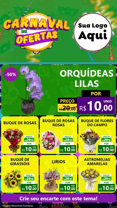 Modelo de Rede Social para Stories com o tema Carnaval de Ofertas para Floricultura e jardim