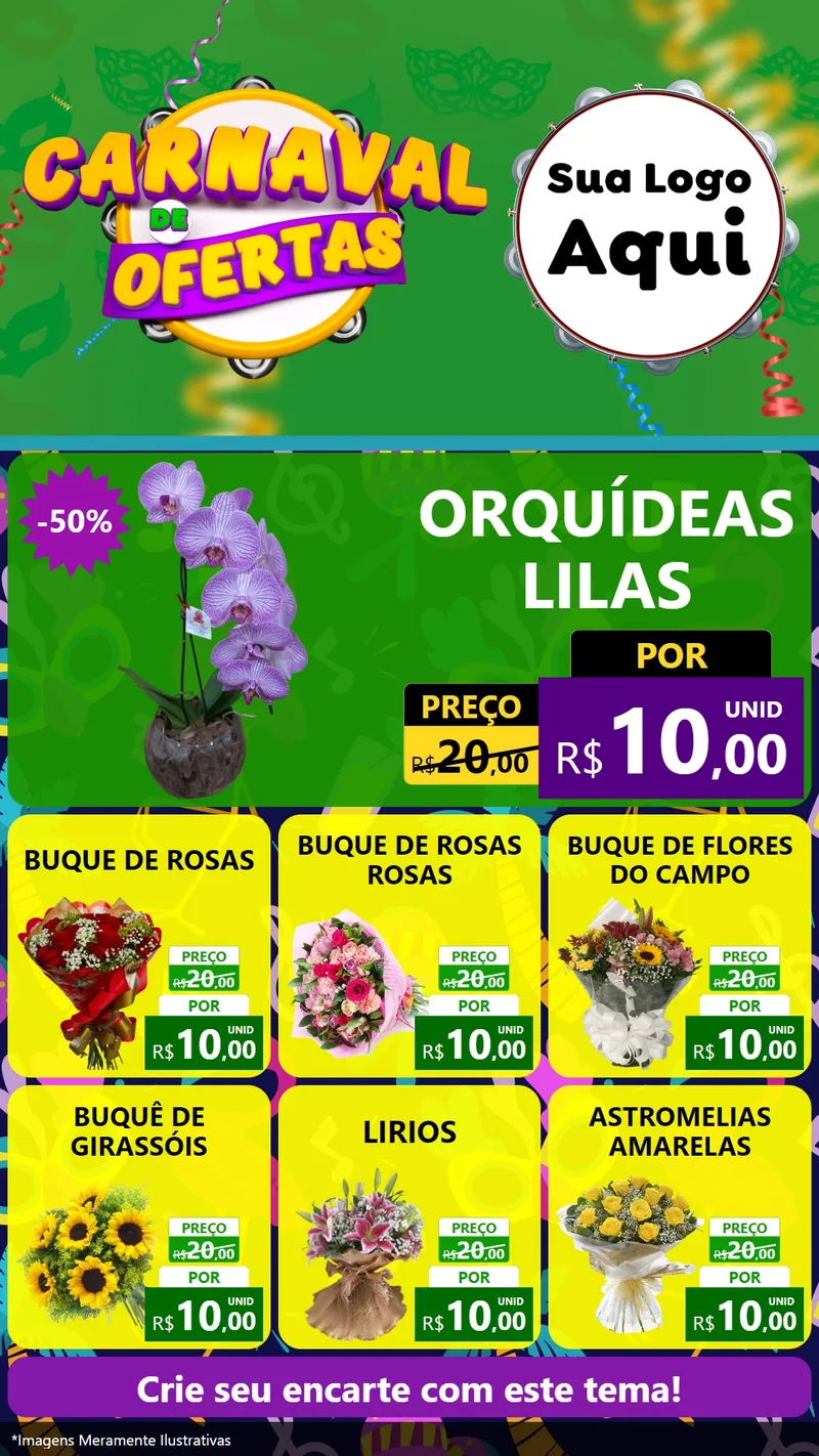 Modelo de Rede Social para Stories com o tema Carnaval de Ofertas para Floricultura e jardim