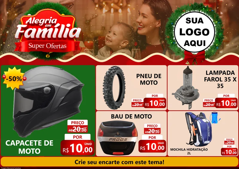 Modelo de Encarte para Encarte A4 Horizontal com o tema Alegria Em Família - Super Ofertas para Moto peças
