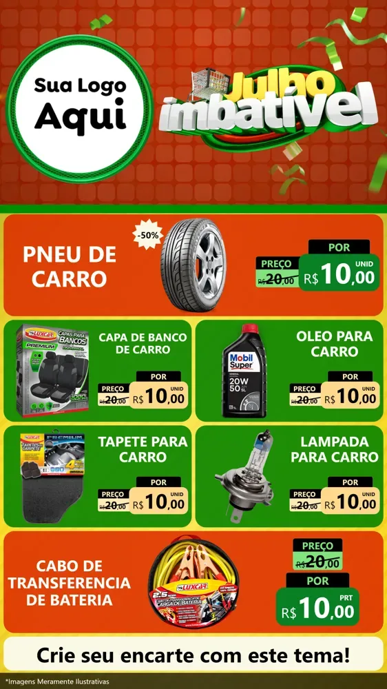 Modelo de TV para TV Vertical com o tema Julho Imbatível para Auto peças