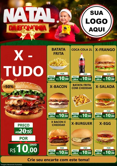 Modelo de Encarte para Encarte A4 Vertical com o tema Natal da Economia para Hamburgueria
