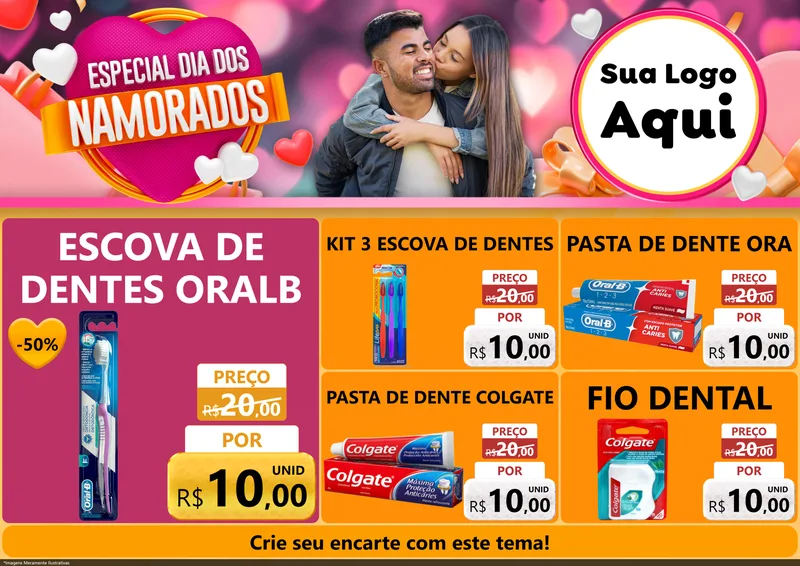 Modelo de Encarte para Encarte A4 Horizontal com o tema Especial Dia dos Namorados para Higiene Pessoal
