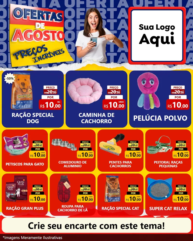 Modelo de Rede Social para Feed Instagram com o tema Ofertas de Agosto - Preços Incríveis para Pet Shop
