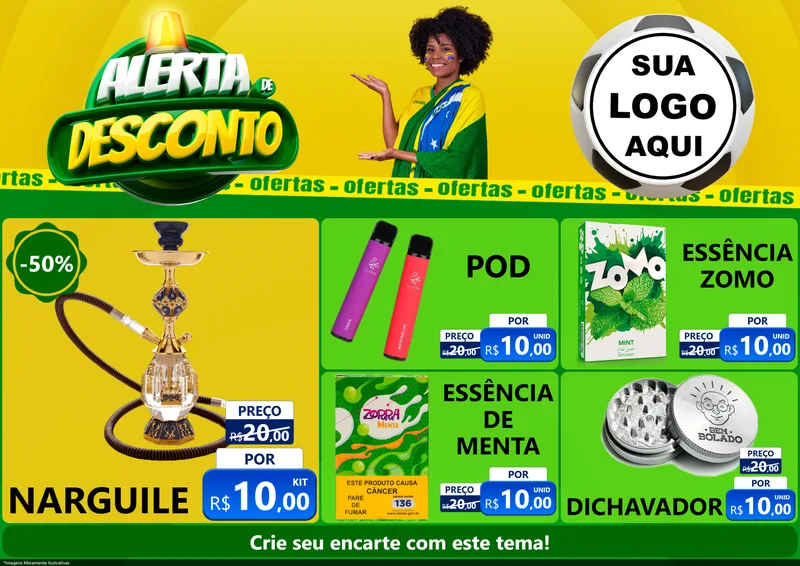 Modelo de Encarte para Encarte A4 Horizontal com o tema Alerta de Desconto para Tabacaria