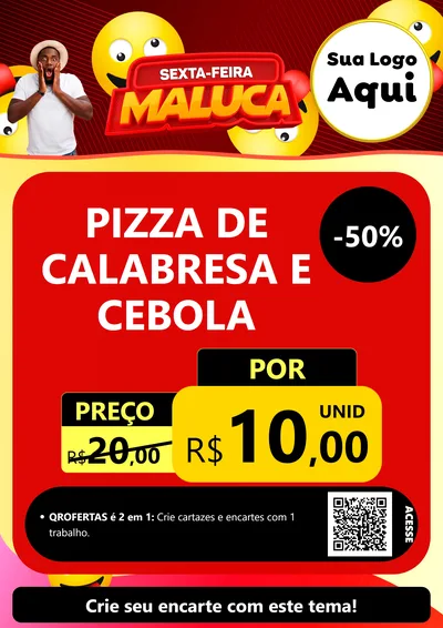 Modelo de Cartaz para Cartaz A4 Vertical com o tema Sexta-feira Maluca para Pizzaria