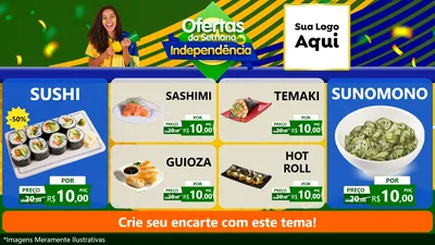 Modelo de TV para TV Horizontal com o tema Ofertas da Semana da Independência para Comida japonesa