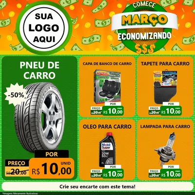 Modelo de Rede Social para Feed Facebook com o tema Comece Março Economizando para Auto peças