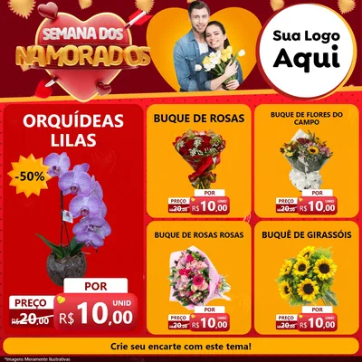 Modelo de Rede Social para Feed Facebook com o tema Semana dos Namorados para Floricultura e jardim
