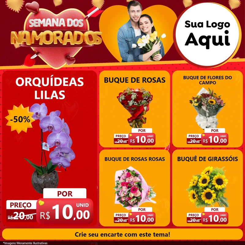 Modelo de Rede Social para Feed Facebook com o tema Semana dos Namorados para Floricultura e jardim