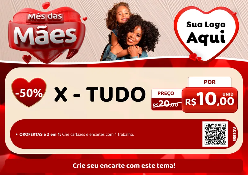 Modelo de Cartaz para Cartaz A4 Horizontal com o tema Mês das Mães para Hamburgueria