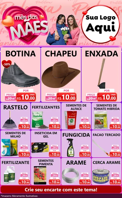 Modelo de Encarte para Encarte Grande com o tema Mês Das Mães para Agropecuária