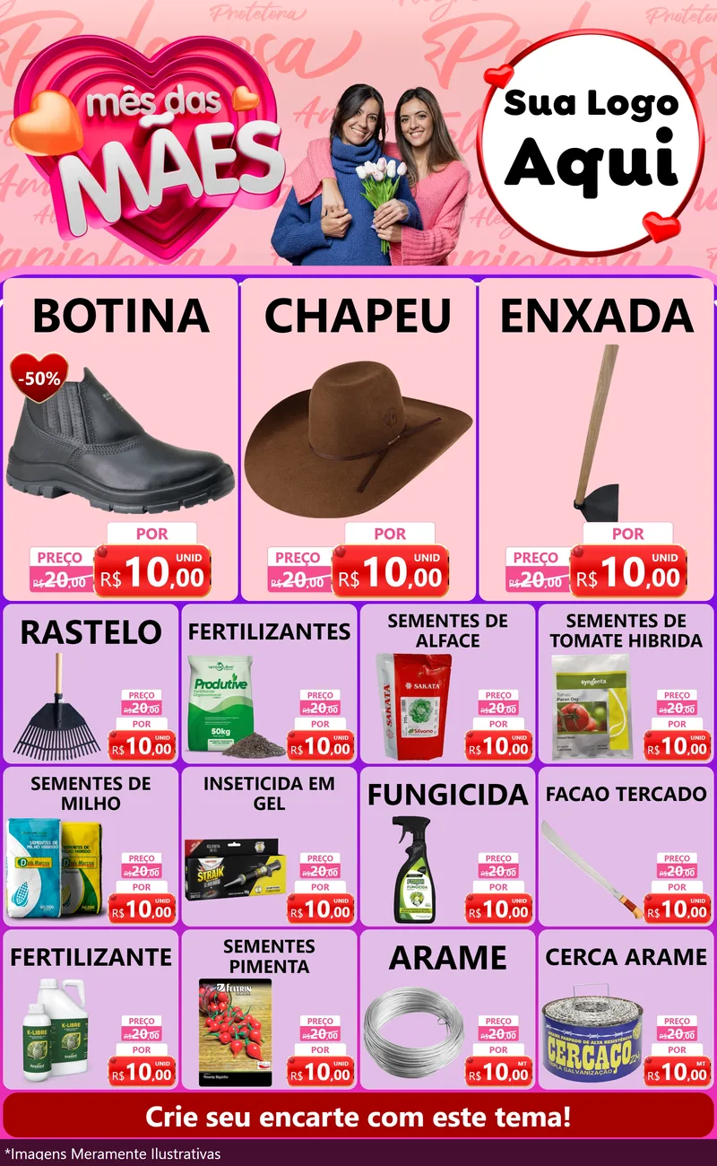 Modelo de Encarte para Encarte Grande com o tema Mês Das Mães para Agropecuária