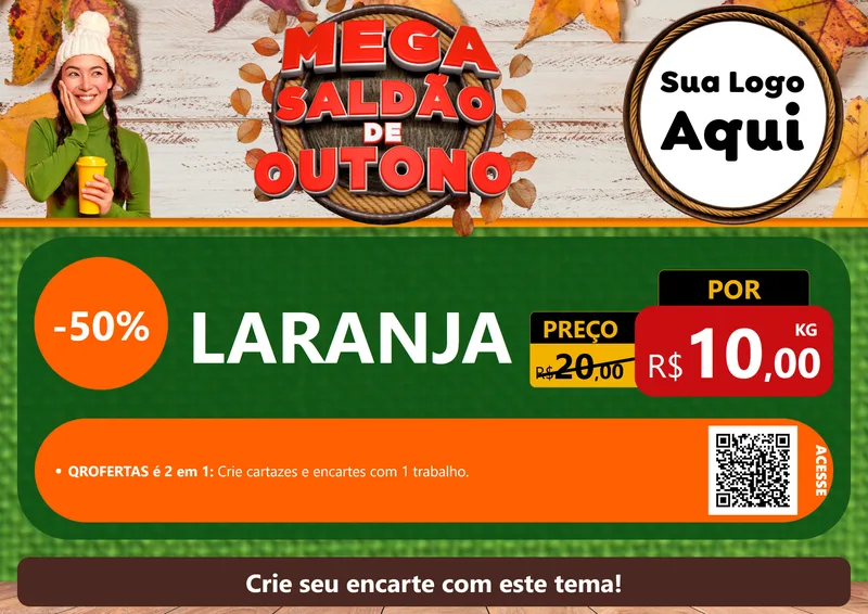 Modelo de Cartaz para Cartaz A4 Horizontal com o tema Mega Saldão de Outono para Hortifrúti