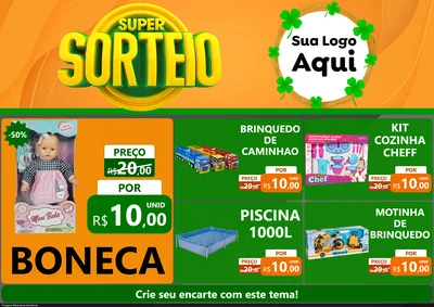 Modelo de Encarte para Encarte A4 Horizontal com o tema Super Sorteio para Brinquedos