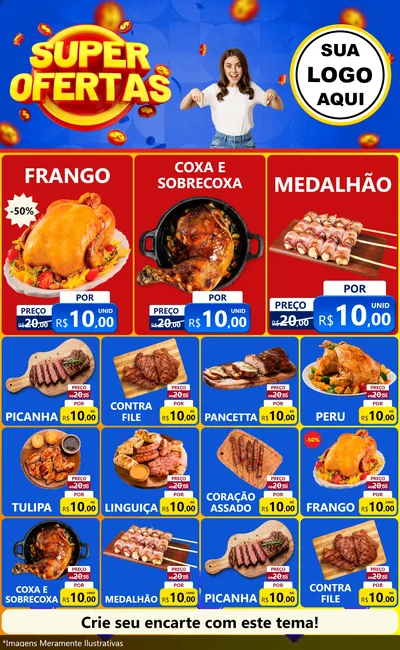 Modelo de Encarte para Encarte Grande com o tema Super Ofertas para Assados