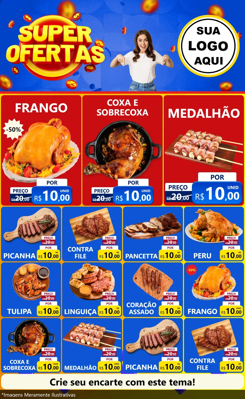 Modelo de Encarte para Encarte Grande com o tema Super Ofertas para Assados