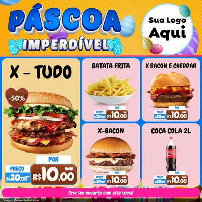 Modelo de Rede Social para Feed Facebook com o tema Páscoa Imperdível para Hamburgueria