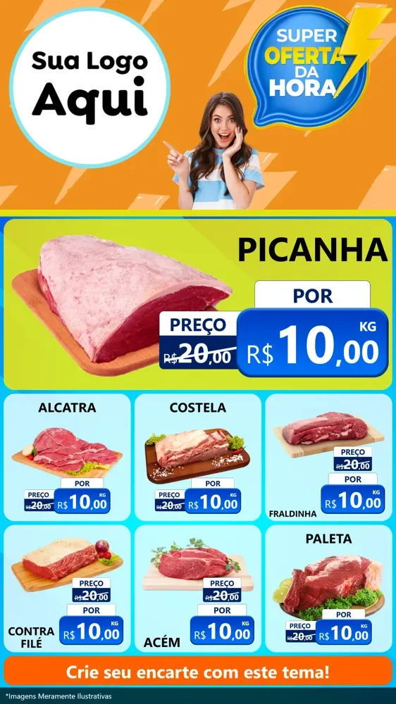 Modelo de Rede Social para Stories com o tema Super Oferta da Hora para Açougue