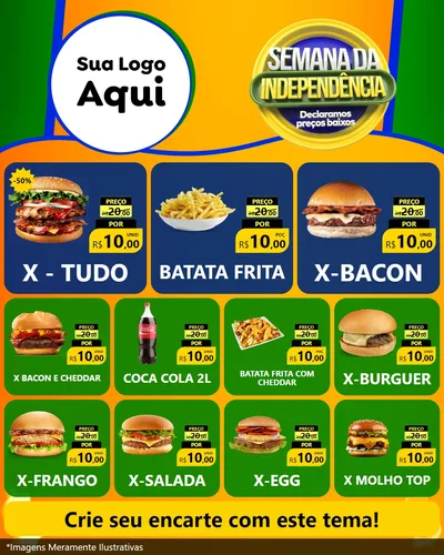 Modelo de Rede Social para Feed Instagram com o tema Semana da Independência Declaramos Preços Baixos para Hamburgueria