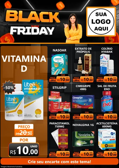 Modelo de Encarte para Encarte A4 Vertical com o tema Black Friday para Farmácia