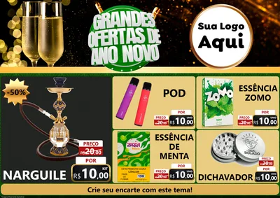Modelo de Encarte para Encarte A4 Horizontal com o tema Grandes Ofertas de Ano Novo para Tabacaria