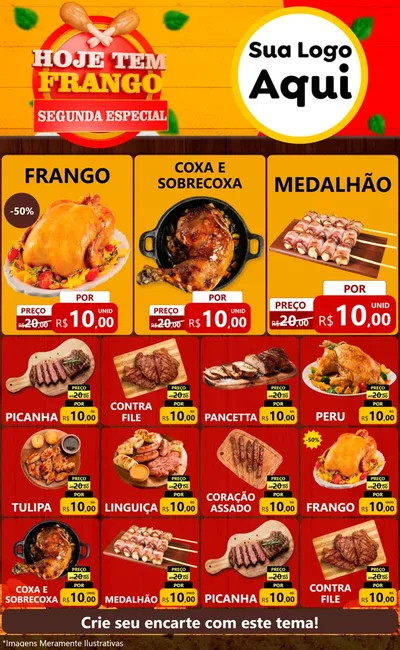 Modelo de Encarte para Encarte Grande com o tema Hoje tem Frango Segunda Especial para Assados