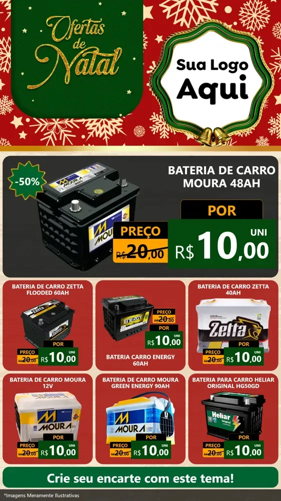 Modelo de Rede Social para Stories com o tema Natal de Ofertas para Baterias Elétricas