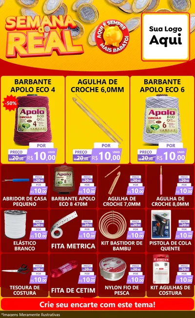 Modelo de Encarte para Encarte Grande com o tema Semana do Real para Armarinho e Aviamentos