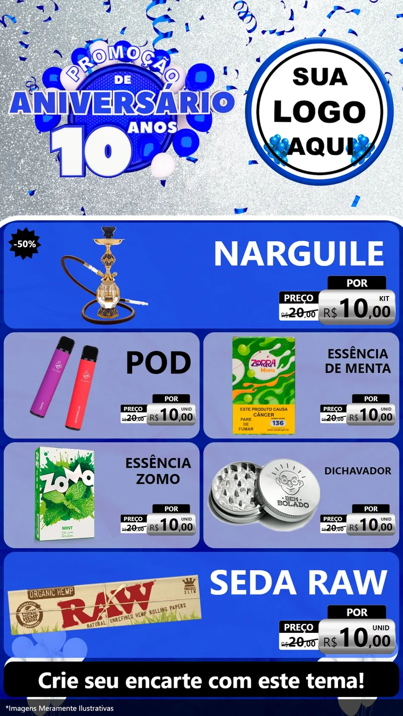Modelo de TV para TV Vertical com o tema Promoção de Aniversário - 10 Anos para Tabacaria