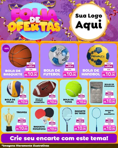 Modelo de Rede Social para Feed Instagram com o tema Folia de Ofertas para Artigos Esportivos
