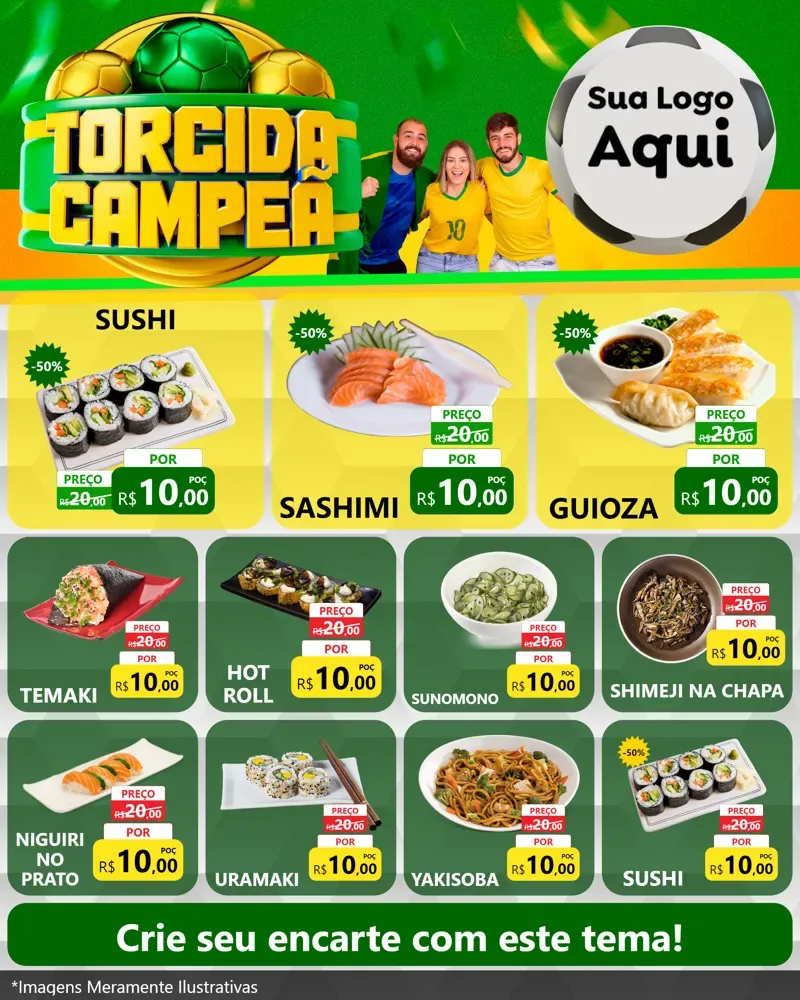 Modelo de Rede Social para Feed Instagram com o tema Torcida Campeã - Copa para Comida japonesa