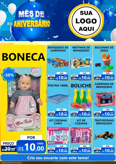 Modelo de Encarte para Encarte A4 Vertical com o tema Mês de Aniversário para Brinquedos