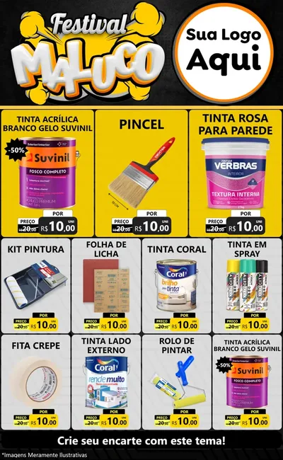 Modelo de Encarte para Encarte Grande com o tema Festival Maluco para Tintas e Ferramentas
