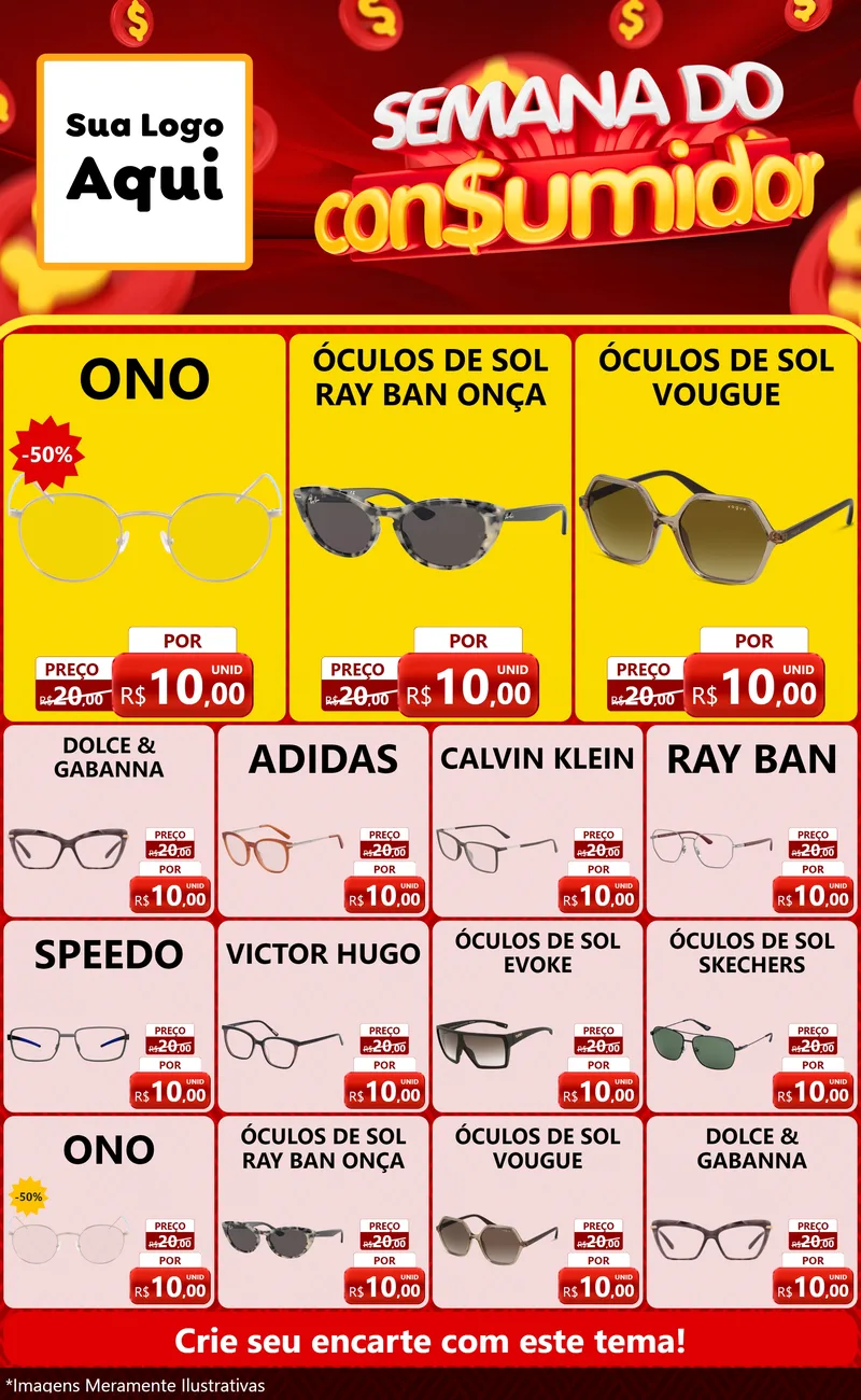 Modelo de Encarte para Encarte Grande com o tema Semana do Consumidor para Óticas