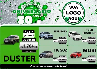 Modelo de Encarte para Encarte A4 Horizontal com o tema Promoção de Aniversário - 30 Anos para Concessionaria de Carros
