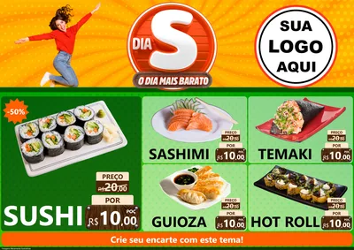 Modelo de Encarte para Encarte A4 Horizontal com o tema Dia S - O Dia Mais Barato para Comida japonesa