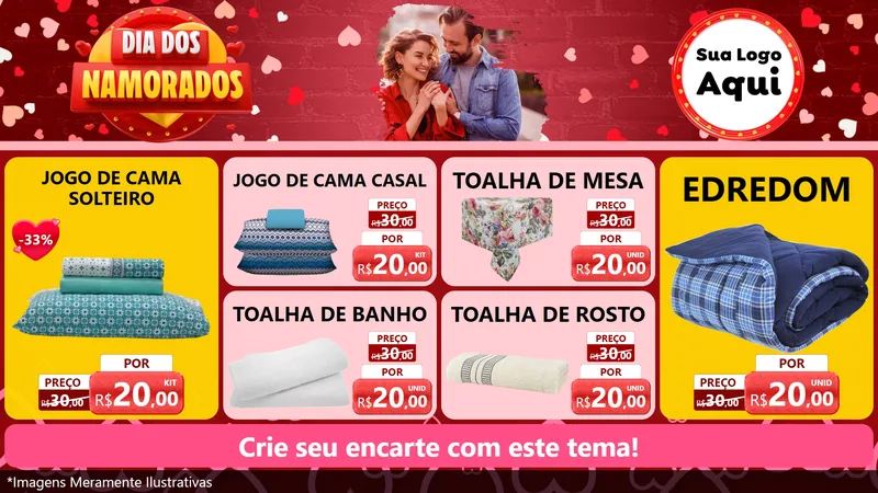 Modelo de TV para TV Horizontal com o tema Dia Dos Namorados para Cama, Mesa e Banho