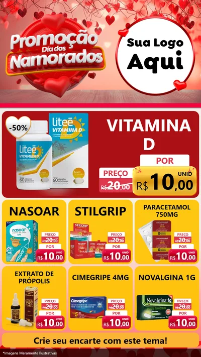 Modelo de Rede Social para Stories com o tema Promoção Dia dos Namorados para Farmácia