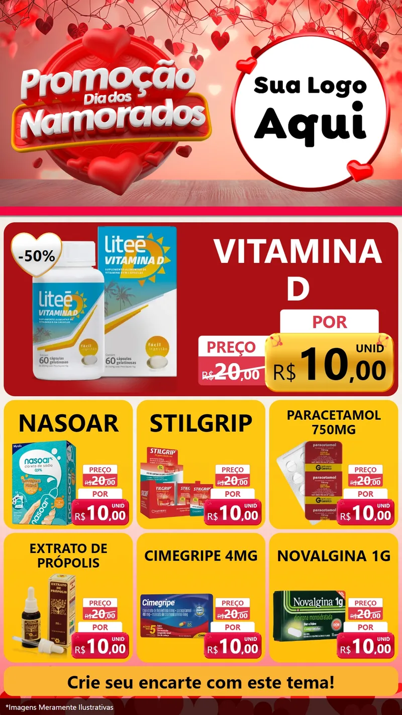 Modelo de Rede Social para Stories com o tema Promoção Dia dos Namorados para Farmácia