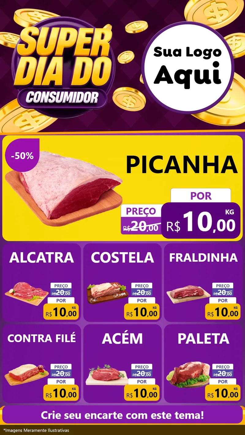Modelo de Rede Social para Stories com o tema Super Dia do Consumidor para Açougue