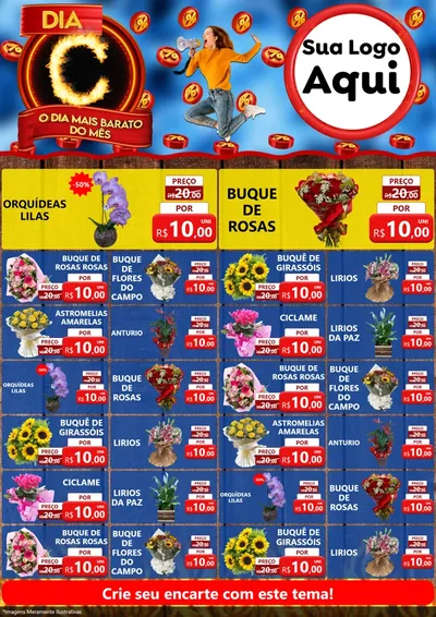 Modelo de Encarte para Encarte A4 Vertical com o tema Dia C - O Dia Mais Barato Do Mês para Floricultura e jardim