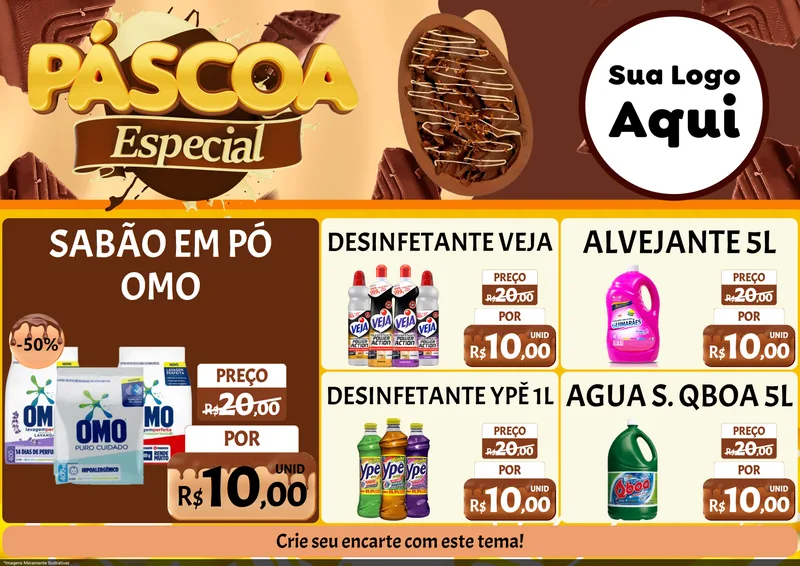 Modelo de Encarte para Encarte A4 Horizontal com o tema Páscoa Especial para Produtos de Limpeza