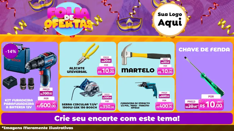 Modelo de TV para TV Horizontal com o tema Folia de Ofertas para Maquinas e Ferramentas
