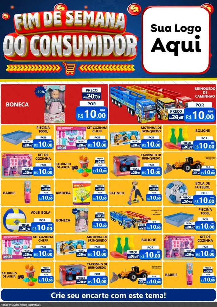 Modelo de Encarte para Encarte A4 Vertical com o tema Fim de Semana do Consumidor para Brinquedos